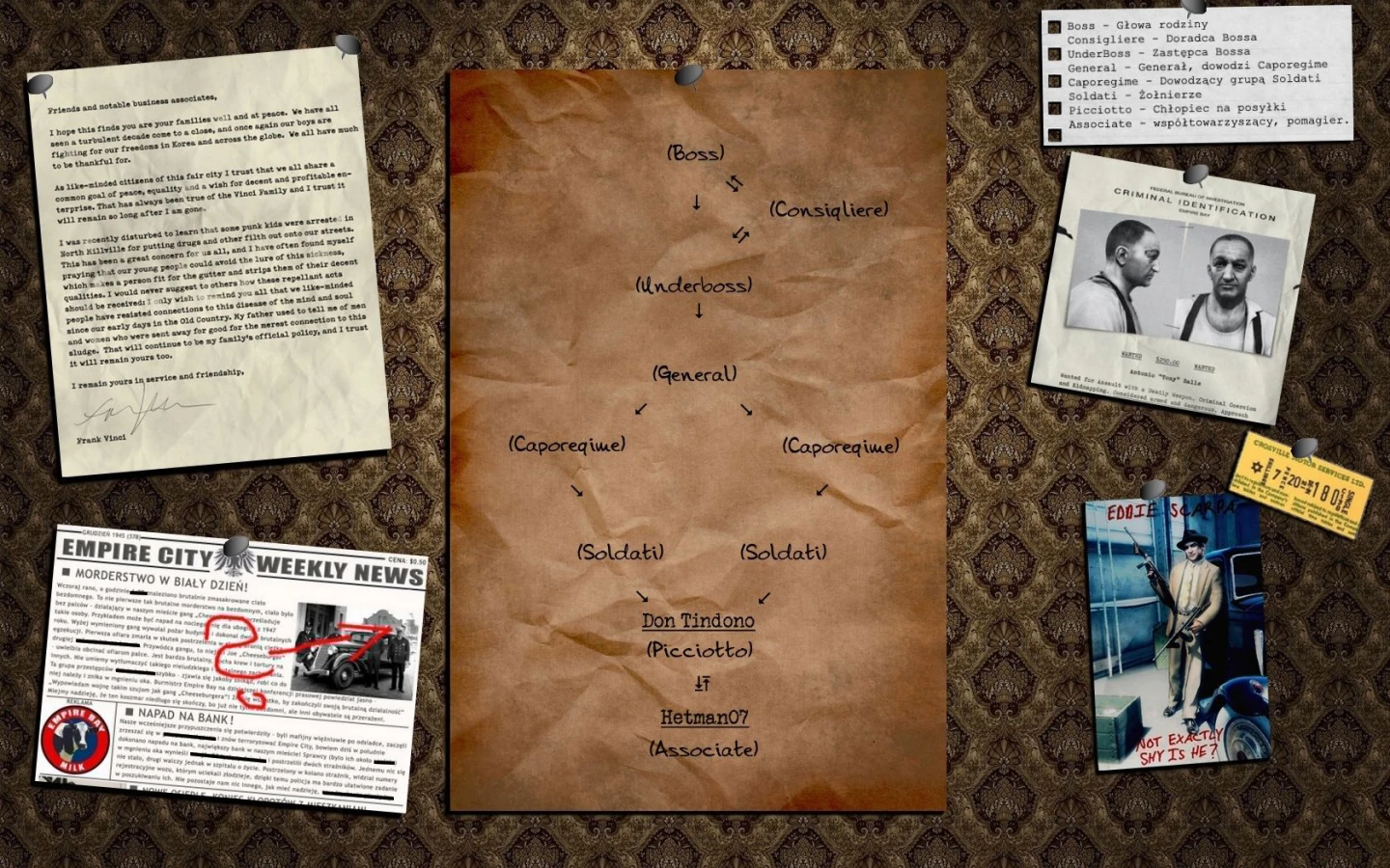 Mafia II - tablica śledcza Frankiego Pottsa (quiz)