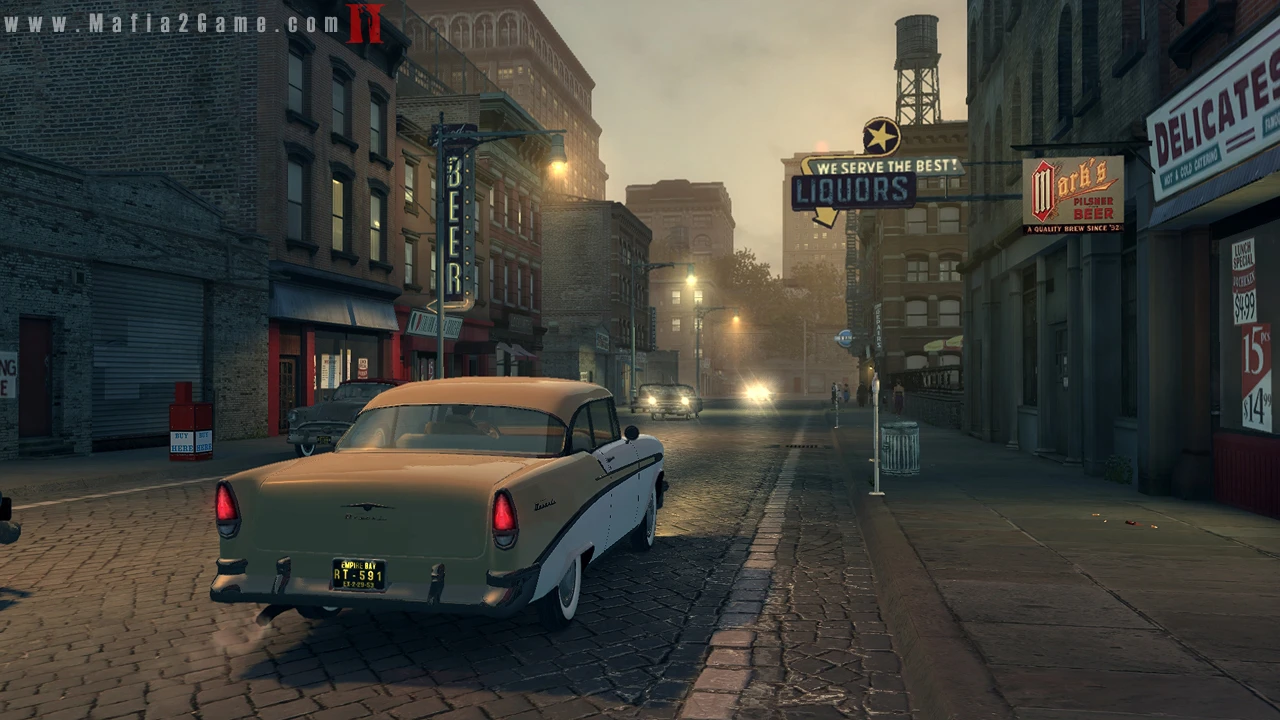Mafia II - ulica Empire Bay wieczorem