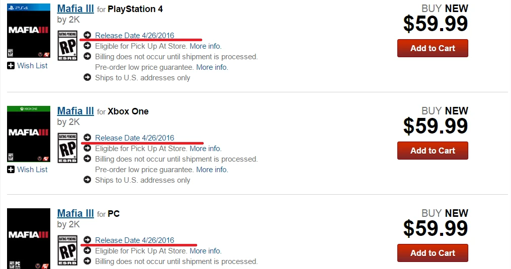 Mafia III - data premiery wg GameStop