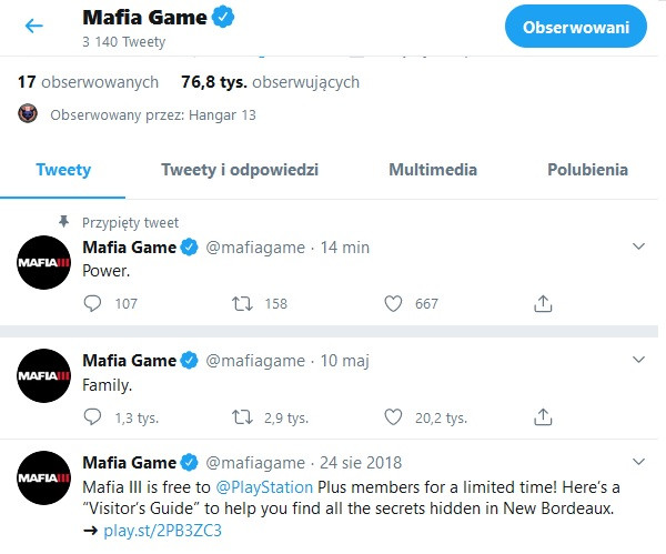 Mafia - profil na Twitterze ożył