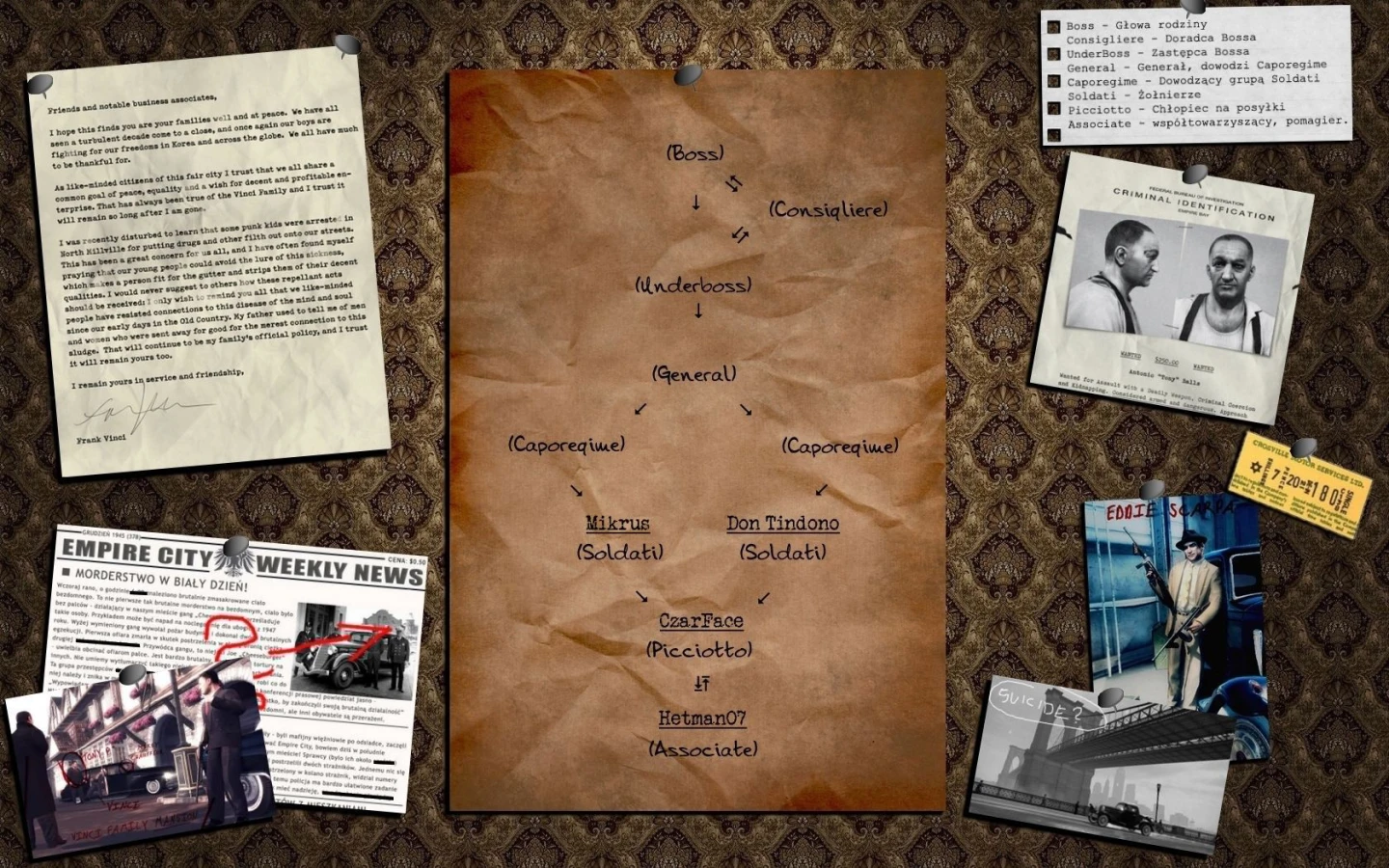 Mafia II - tablica śledcza Frankiego Pottsa (quiz)