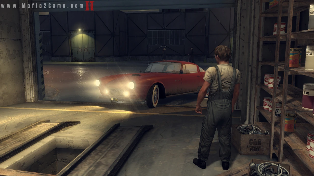 Mafia II - warsztat samochodowy nocą